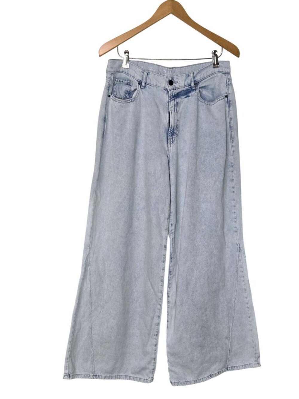 Womens ANA High Rise Super Wide Leg Denim Jeans Size 12 Light Wash Organic Cotto